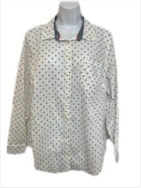 St. John’s Bay Ladies XL Multicolor Polka Dot Collared Cotton Button Down Top